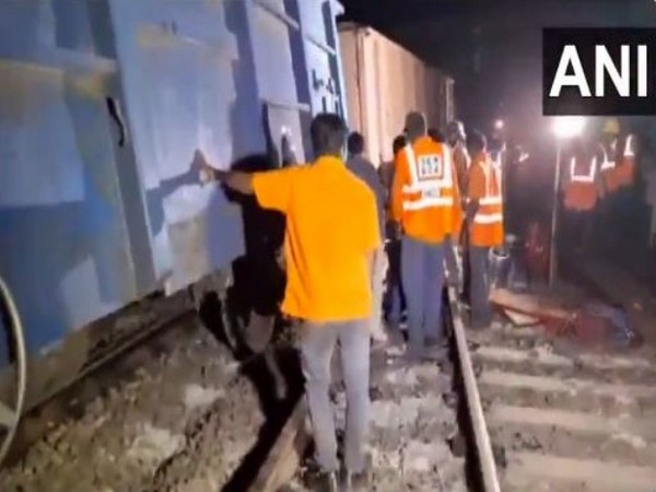 Goods train derailed at Rayanapadu near Vijayawada railway station in Andhra Pradesh (Photo/ANI)