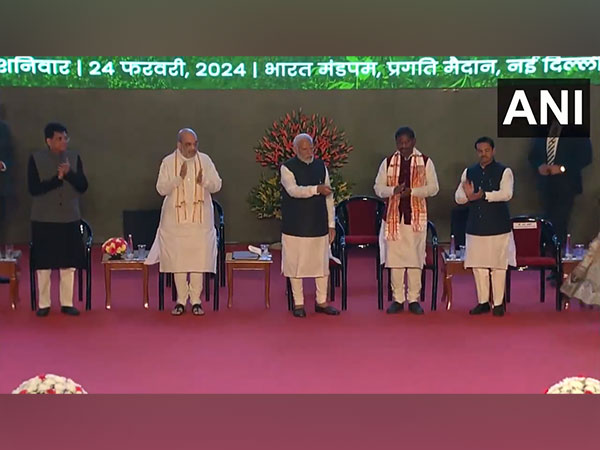 Prime Minister Narendra Modi, Union Ministers Amit Shah, Piyush Goyal and Arjun Munda at Bharat Mandapam, Delhi. (Photo/ANI)