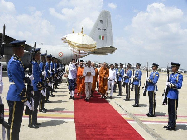 Prime Minister Srettha Thavisin receives the holy relics of Buddha in Bangkok, Thailand (Photo/ANI)