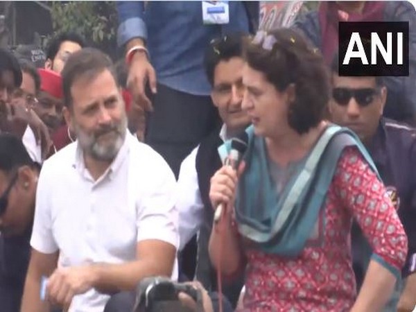 Congress leader Priyanka Gandhi with her brother and MP Rahul Gandhi during Bharat Jodo Nyay Yatra. (Photo/ANI)