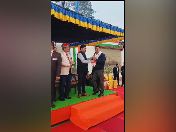 One of the ex-servicemen being felicitated at a event in Assam.(Photo/ANI)