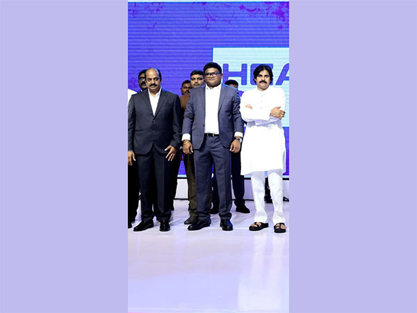 Health On Us chairman Lingamaneni Ramesh, MD Bharath Reddy with Pawan Kalyan (Left to Right)