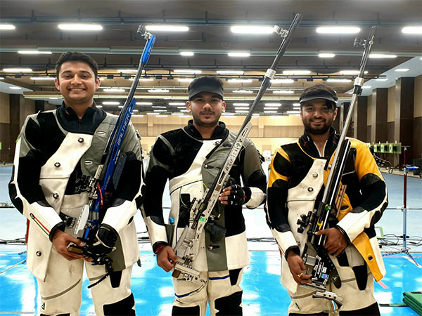 Niraj Kumar, Aishwary Tomar (Centre), Goldie Gurjar at National rifle/pistol selection trials (Image: NRAI)