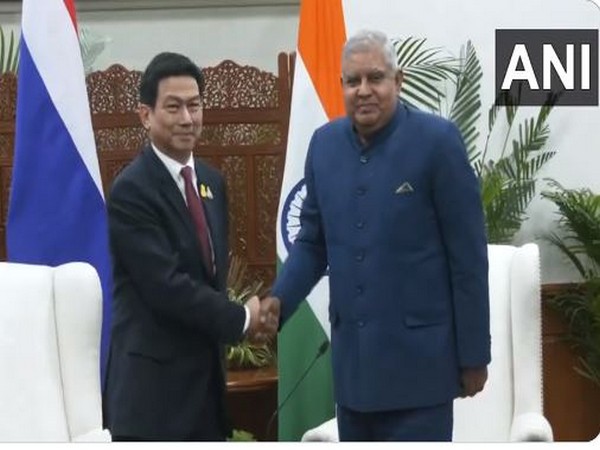 Thailand Deputy Prime Minister and Foreign Minister, Parnpree Bahiddha-Nukara meets Vice President Jagdeep Dhankhar (Photo/ANI)