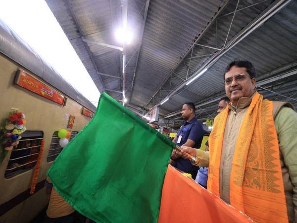 Tripura Chief Minister Dr Manik Saha flags off Aastha Special train. (Photo/ANI)