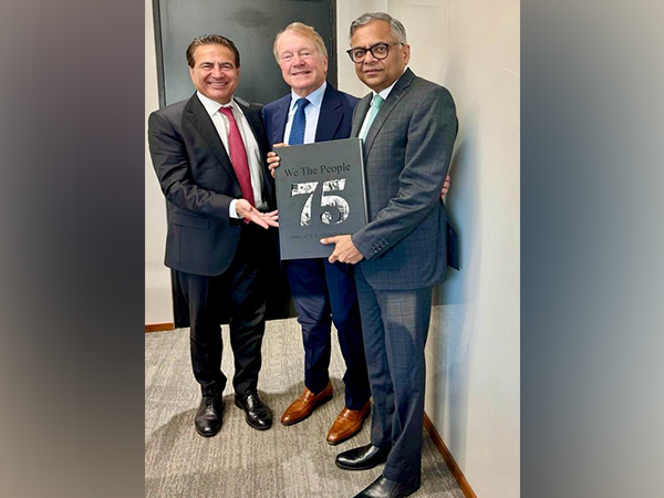 USISPF CEO Mukesh Aghi, USISPF Chairman John Chambers, Tata Sons Chairman Natarajan Chandrasekaran (Image Credit: X/@USISPForum)