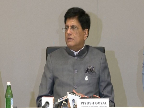 Union Commerce and Industry Minister Piyush Goyal addresses a press conference in Abu Dhabi, UAE on Thursday. (Photo/ANI)