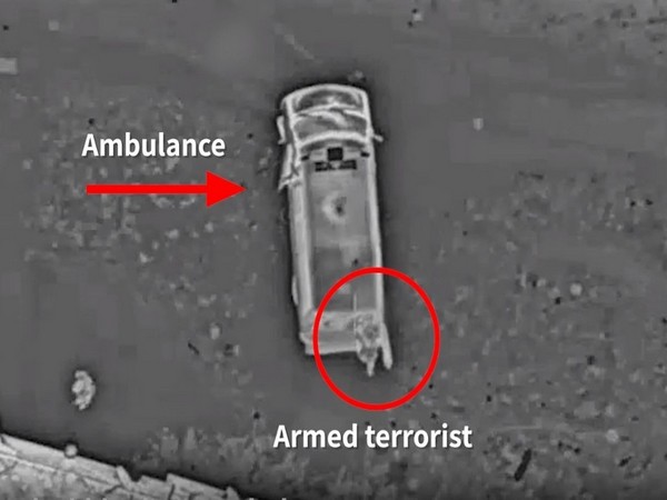 Israeli drone footage of an armed terrorist entering a Palestinian Red Crescent Ambulance in Gaza (Photo/TPS)
