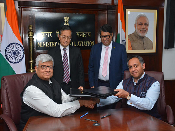 Sharad Agarwal, CEO of AIESL , Salil Gupte, President of Boeing India and South Asia, Vumlunmang Vualnam, Secretary of the Ministry of Civil Aviation, Vikram Dev Dutt, DG, DGCA (Photo/ANI)