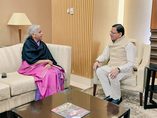Finance Minister Nirmala Sitharaman with Uttarakhand Chief Minister Pushkar Singh Dhami (File Photo/ANI)