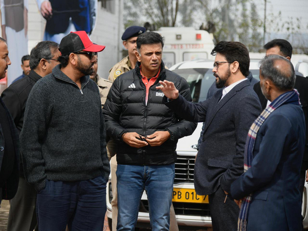 Anurag Thakur meets, India captain Rohit Sharma, Rahul Dravid ( Photo: Anurag Thakur/ X)