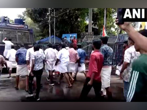 Political groups protest near the Secretariat in Thiruvananthapuram (Photo/ANI)