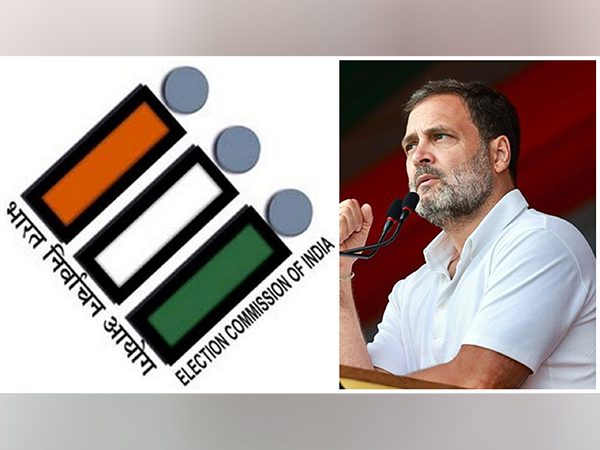 ECI logo. Congress leader Rahul Gandhi (Photo/ANI)