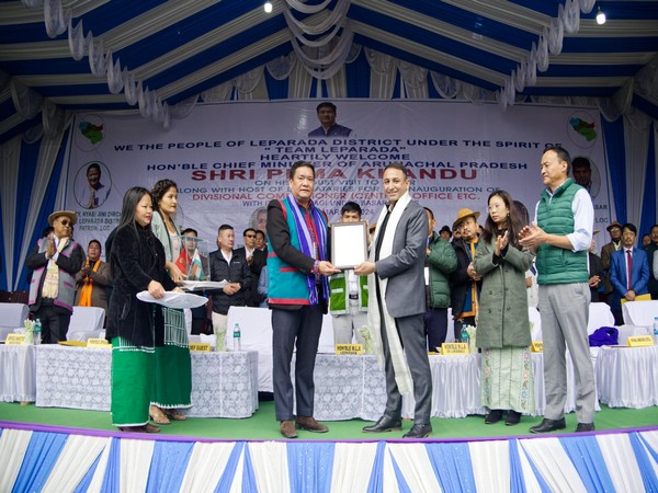 Chief Minister Pema Khandu laid the foundation stone for the Divisional Commissioner (Central Zone) office at Basar in Leparada. (Photo/ANI)