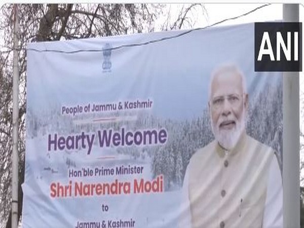 Posters welcoming Prime Minister Narendra Modi put up in Srinagar. (Photo/ANI)