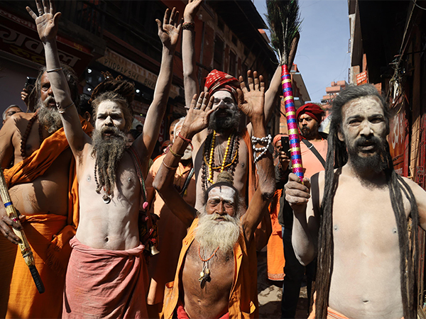 Priests who have arrived at the Pashupatinath temple in Nepal for Shivratri (Photo/ANI)