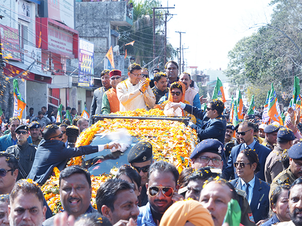 CM Dhami held roadshow (Photo/ANI)