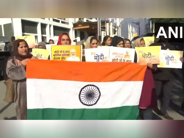 Kashmiri women participate in 'Peace Walk' on the occasion of International Women's Day in Srinagar. (Photo/ANI)