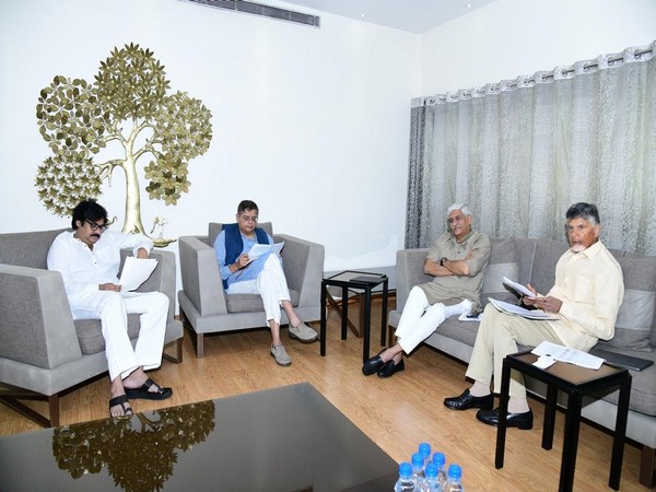 Picture from meeting of TDP, BJP, JSP in Amaravati. (Photo/.ANI)