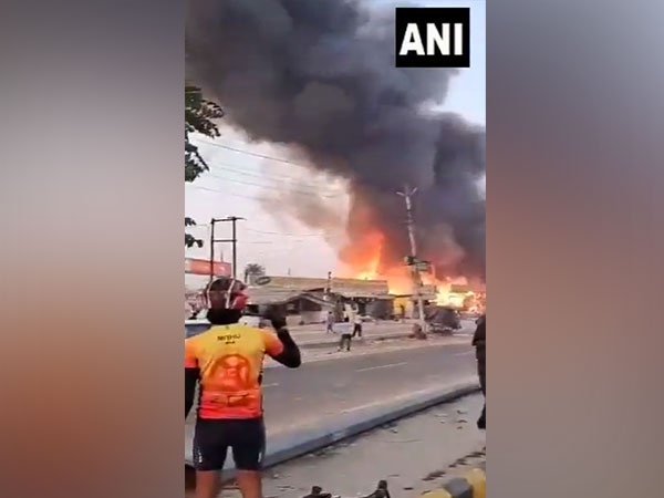 Massive fire engulfs dhabas and shops in Greater Noida (Photo/ANI)