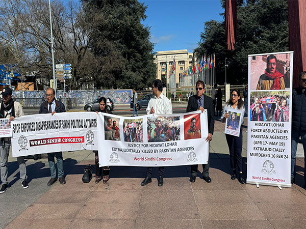 World Sindhi Congress organises protest at UNHRC headquarters, demands halt in Pakistan’s genocide in Sindh (Photo/ANI) 