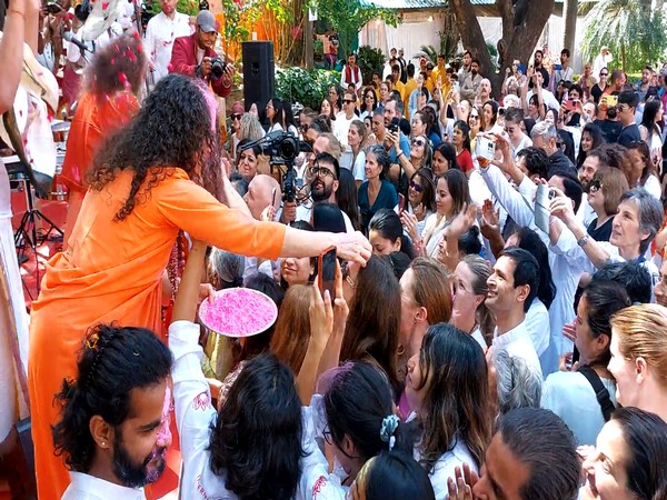 Foreigners celebrating Holi at Rishikesh (Image Source: ANI)