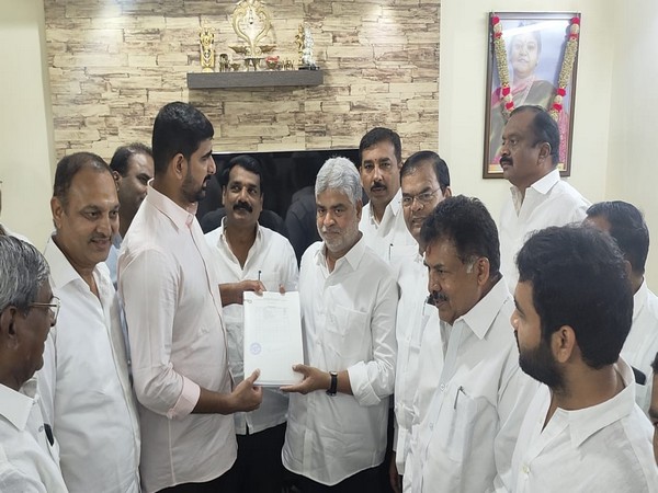 BRS MLAs meet Telangana assembly speaker (Photo/ANI)