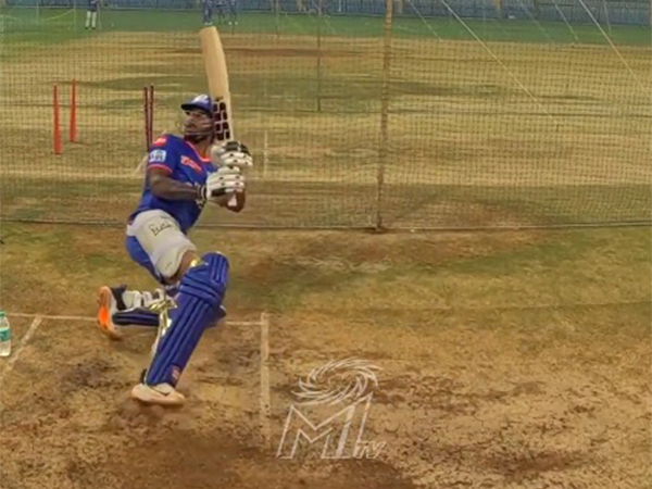 Tilak Varma in action during practice. (Picture: Mumbai Indians/X)