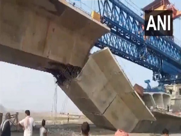 The collapsed under-construction bridge in Bihar's Supaul (Photo/ANI)