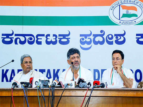 Karnataka Chief Minister Siddaramaiah, Deputy CM DK Shivakumar, AICC general secretary Randeep Surjewala at joint pc in Bengaluru. (Photo/DK Shivakumar's X)