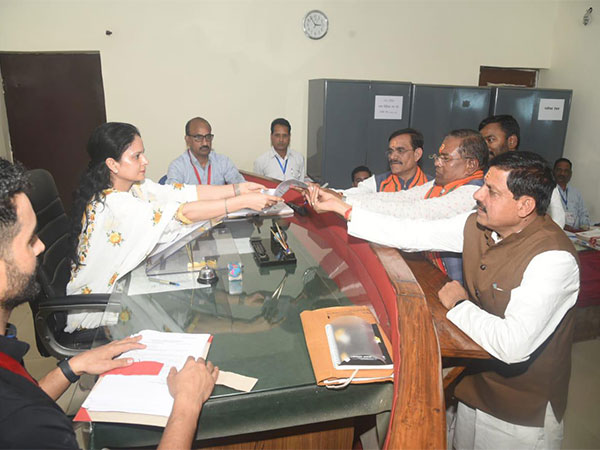 Union Minister Faggan Singh files nomination from MP's Mandla in the presence of CM and state president of BJP (Photo/ANI)