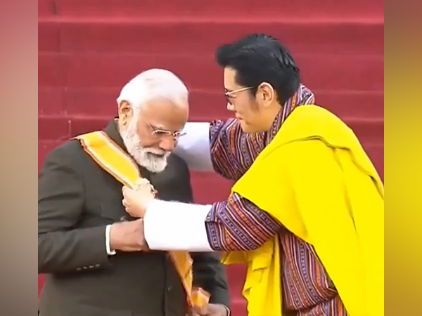 Prime Minister Narendra Modi being bestowed Bhutan's highest civilian honour (Image/@himantabiswa)
