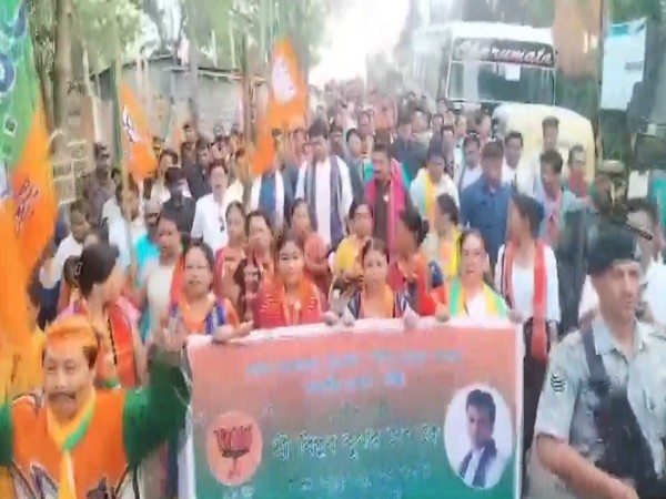 Ex-Tripura CM Biplab Deb participates in mega rally. (Photo/ANI)