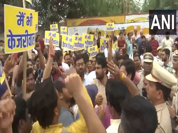 AAP workers stage protest against party supremo Arvind Kejriwal arrest (Image/ANI)