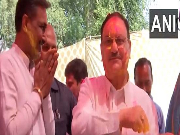 BJP National President JP Nadda celebrates Holi (Photo/ANI)