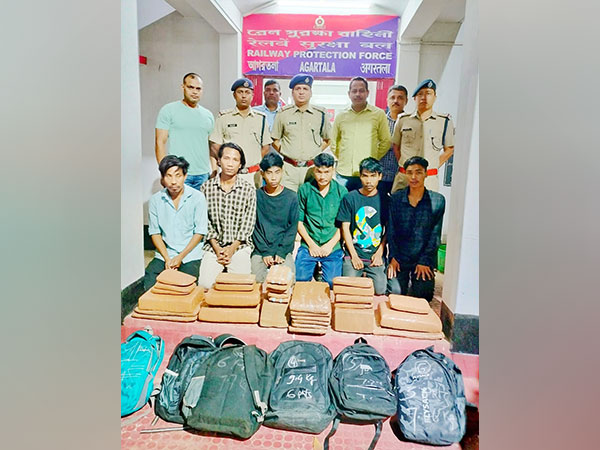 Northeast  frontier RPF with the seized ganja (Photo/ANI) 