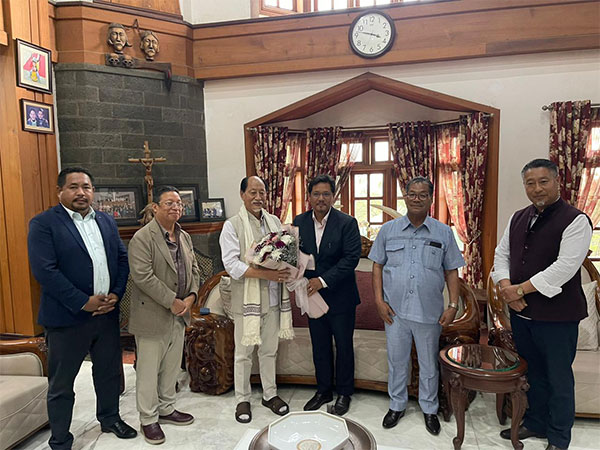 Meghalaya Chief Minister Conrad Sangma called on Nagaland Chief Minister Neiphiu Rio along with party leaders and party MLAs from Nagaland. (Photo/ANI)
