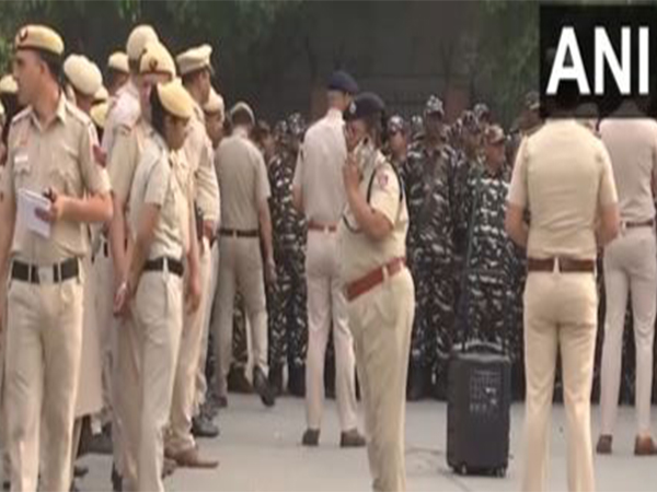 Security heightened with the deployment of police outside Patel Chowk metro station (Photo/ANI)