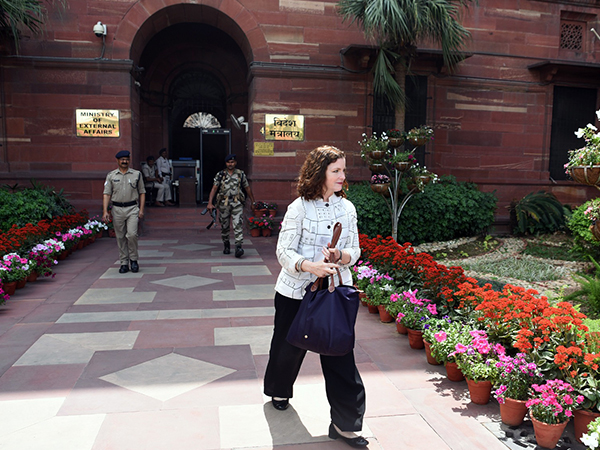 US' Acting Deputy Chief of Mission Gloria Berbena seen at South Block in New Delhi on Wednesday (Photo/ANI)