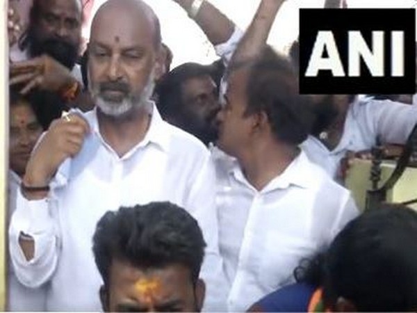 BJP National General Secretary and Karimnagar MP Bandi Sanjay Kumar at Chengicherla on Thursday. (Photo/ANI)