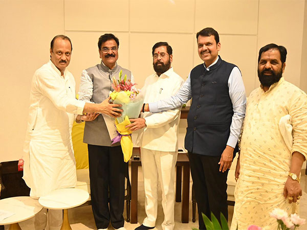 Shiv Sena leader Vijay Shivtare with Maharashtra CM Eknath Shinde, DCMs Devendra Fadnavis, Ajit Pawar (Photo/ANI)
