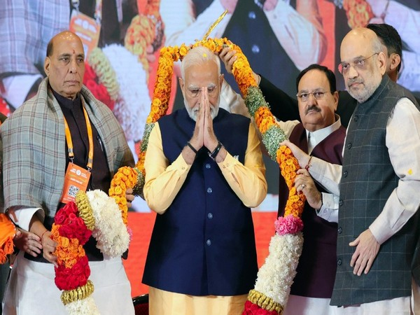 Prime Minister Narendra Modi with Defence Minister Rajnath Singh, Union Home Minister Amit Shah and BJP President JP Nadda. (File Photo/ANI)