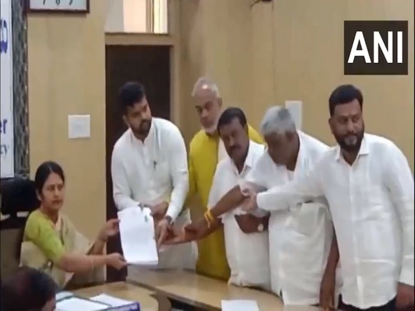 JD(S) leader Prajwal Revanna files nomination from Hassan in Karnataka. (Photo/ANI)