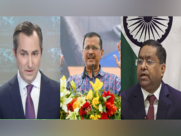 MEA spokesperson Mathew Miller, Delhi CM Arvind Kejriwal and MEA spokesperson Randhir Jaiswal (Photo: YouTube)