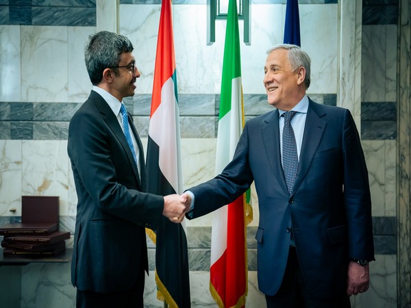 UAE's Minister of Foreign Affairs Sheikh Abdullah bin Zayed Al Nahyan (left), Italian Foreign Minister Antonio Tajani (Image Credit: X/@OFMUAE)