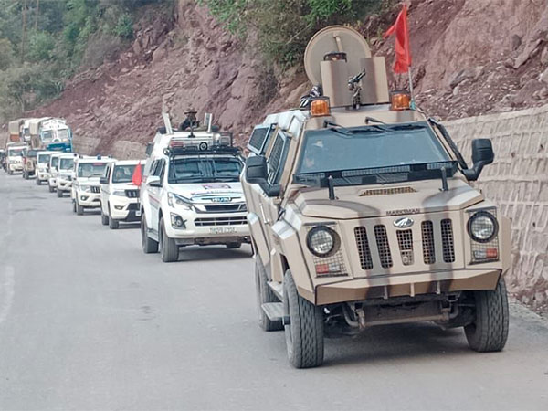 Forces conduct area domination route march in Rajouri, Jammu and Kashmir. (Photo/ANI)