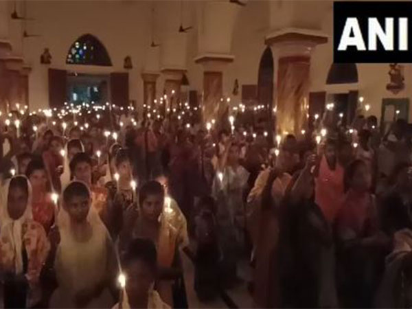 People gathered at Tenkasi Church, Tamil Nadu for midnight Easter prayers. (Photo/ANI)