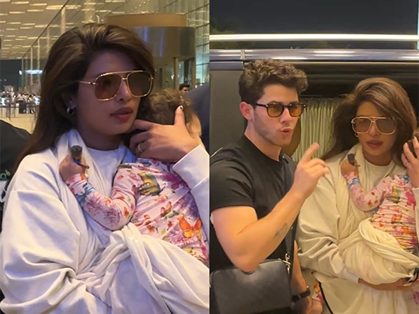Priyanka Chopra, Nick Jonas with Malti Marie(Image source/ANI) 