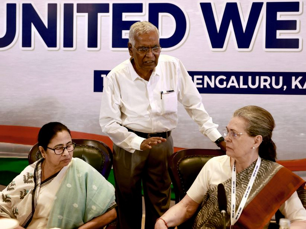 West Bengal Chief Minister Mamata Banerjee with Congress leader Sonia Gandhi and CPI (M) leader D Raja (File Photo/ANI)
