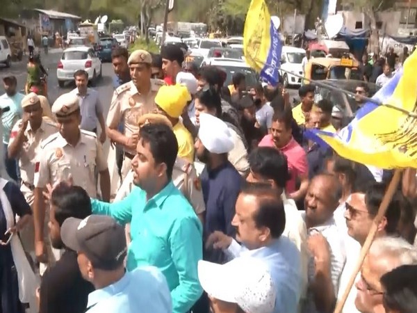 AAP workers stage protest outside Tihar Jail (Photo/ANI)
